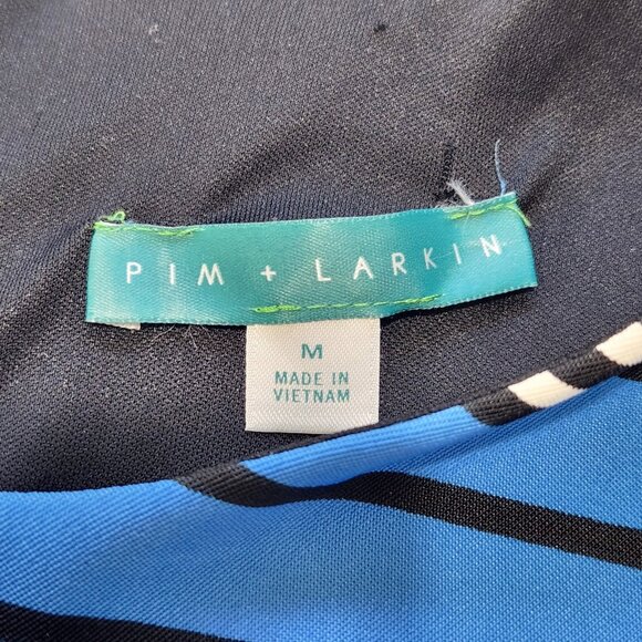 Pim + Larkin Sleeveless Sheath Dress M Blue Striped Back Zip Lined Office Bold - Picture 5 of 11